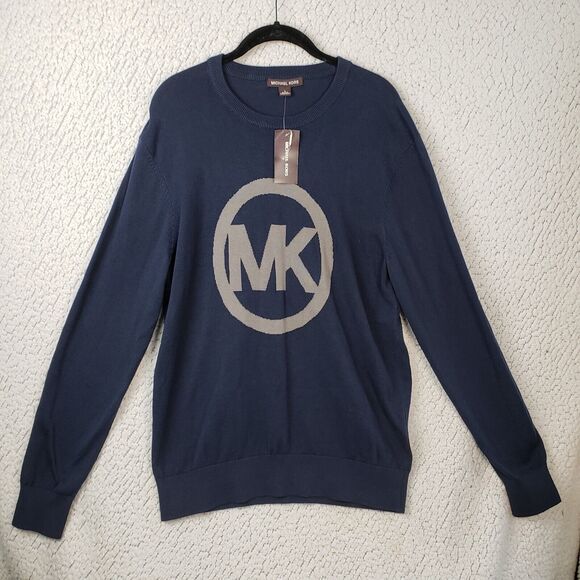 Michael Kors Sweater Women L Navy Logo Minimalist Classiccore